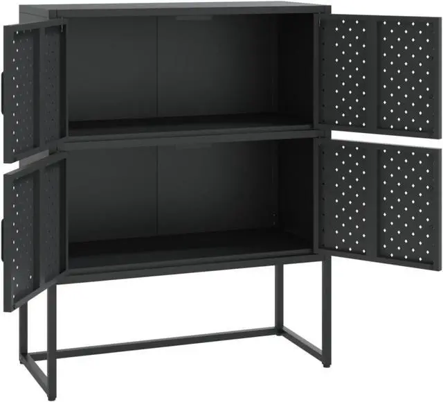 Alt view image 12 of 18 - vidaXL Highboard Black 39.4" Steel Living Room Storage High Cabinet Furniture