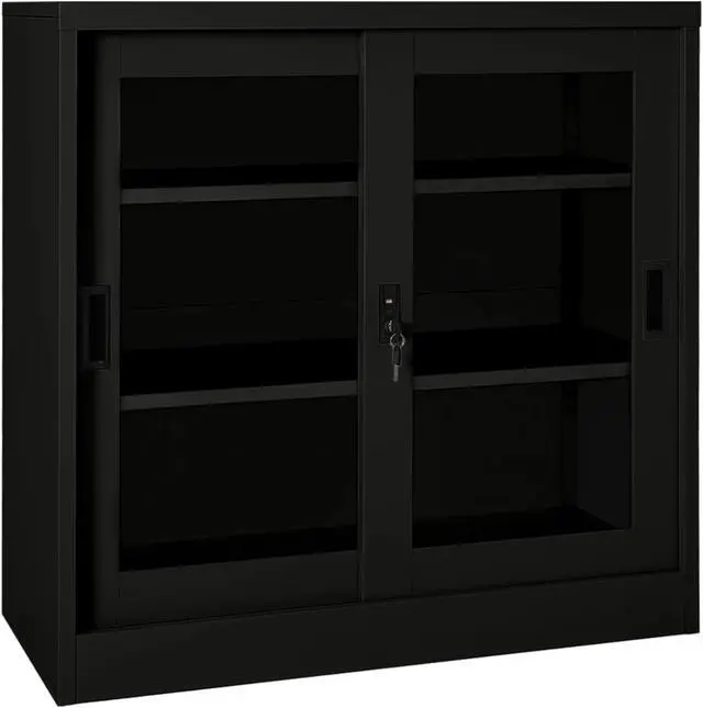 Alt view image 7 of 17 - vidaXL Sliding Door Cabinet Black 35.4" Steel Storage Side Cabinet Furniture