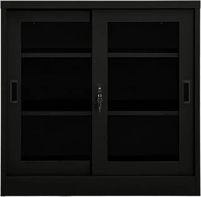 Alt view image 10 of 17 - vidaXL Sliding Door Cabinet Black 35.4" Steel Storage Side Cabinet Furniture