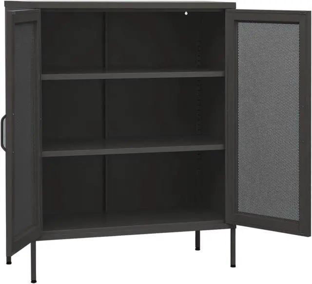 Alt view image 12 of 19 - vidaXL Storage Cabinet Anthracite 31.5" Steel Sideboard Side Cabinet Furniture