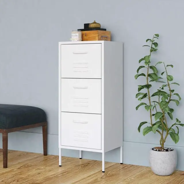 Alt view image 8 of 19 - vidaXL Storage Cabinet White 16.7" Steel Sideboard Side Cabinet Furniture