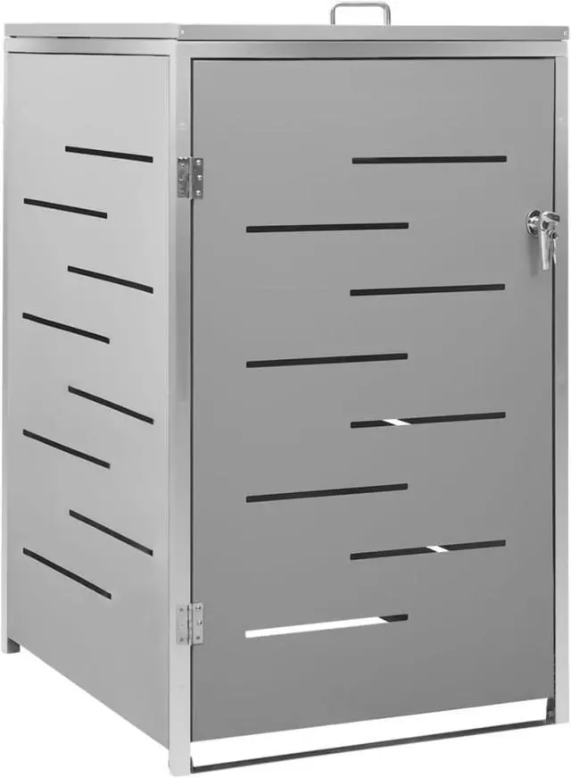 Alt view image 2 of 13 - vidaXL Single Wheelie Bin Shed 27.2"x30.5"x45.3" Stainless Steel