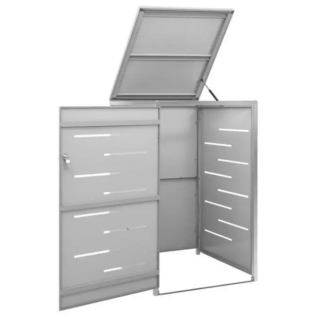 Alt view image 5 of 13 - vidaXL Single Wheelie Bin Shed 27.2"x30.5"x45.3" Stainless Steel