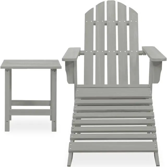 Alt view image 2 of 12 - vidaXL Patio Adirondack Chair with Ottoman&Table Solid Fir Wood Gray