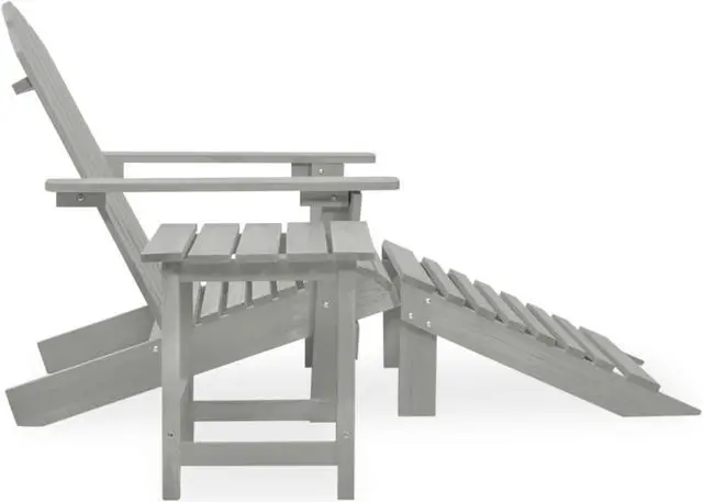 Alt view image 3 of 12 - vidaXL Patio Adirondack Chair with Ottoman&Table Solid Fir Wood Gray