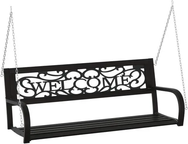 Alt view image 2 of 17 - vidaXL Patio Swing Bench 49.2" Steel and Plastic Black