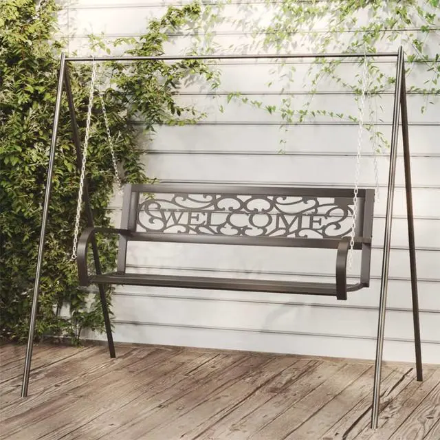 Main image of vidaXL Patio Swing Bench 49.2" Steel and Plastic Black