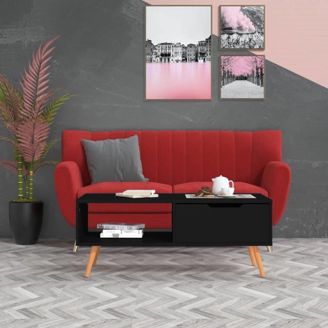 Alt view image 5 of 14 - vidaXL Coffee Table Black 39.4"x19.5"x16.9" Engineered Wood