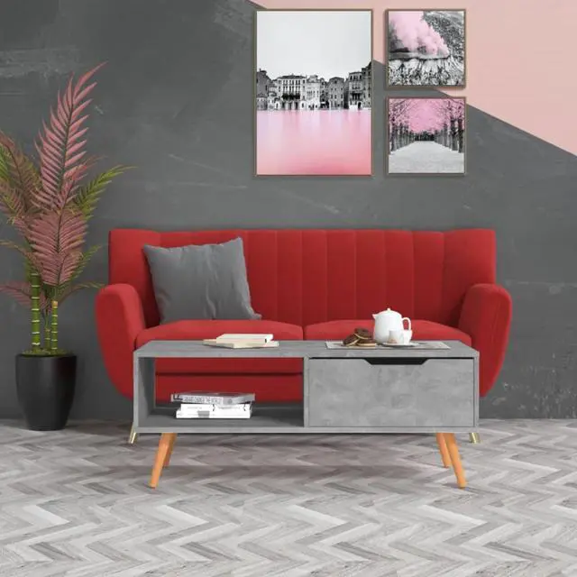 Alt view image 5 of 15 - vidaXL Coffee Table Concrete Gray 39.4"x19.5"x16.9" Engineered Wood