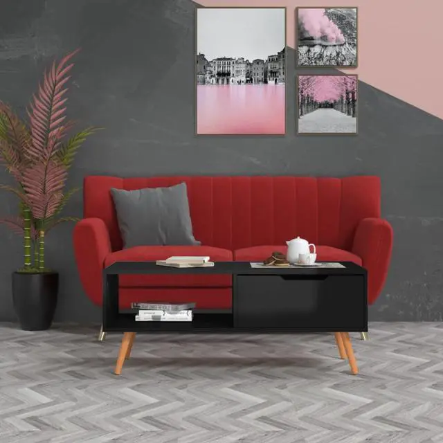 Alt view image 2 of 12 - vidaXL Coffee Table High Gloss Black 39.4"x19.5"x16.9" Engineered Wood