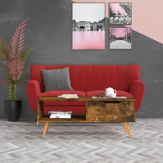 Alt view image 3 of 13 - vidaXL Coffee Table Smoked Oak 39.4"x19.5"x16.9" Engineered Wood