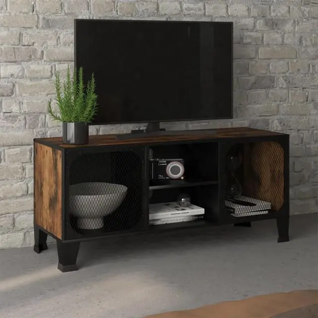 Alt view image 8 of 18 - vidaXL TV Stand TV Unit Sideboard Home TV Console Rustic Brown Metal and MDF