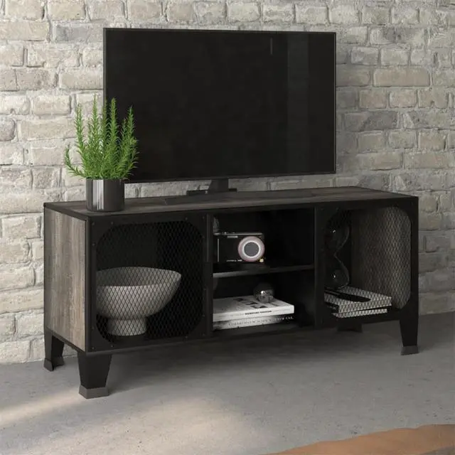 Alt view image 8 of 18 - vidaXL TV Stand TV Console Sideboard Media Unit Cupboard Gray Metal and MDF