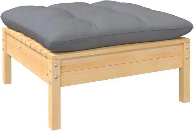 Alt view image 4 of 11 - vidaXL 3 Piece Patio Lounge Set with Gray Cushions Solid Pinewood