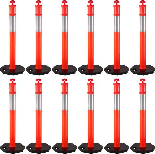 Main image of VEVOR Traffic Safety Post 44" Delineator Cones/Posts Pack of 12 Posts, with 11lb Base