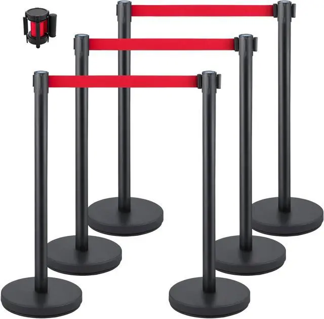 Main image of VEVOR Crowd Control Stanchion Stanchion Set 6 Pieces With 6.6 Ft/2 M Red Belt