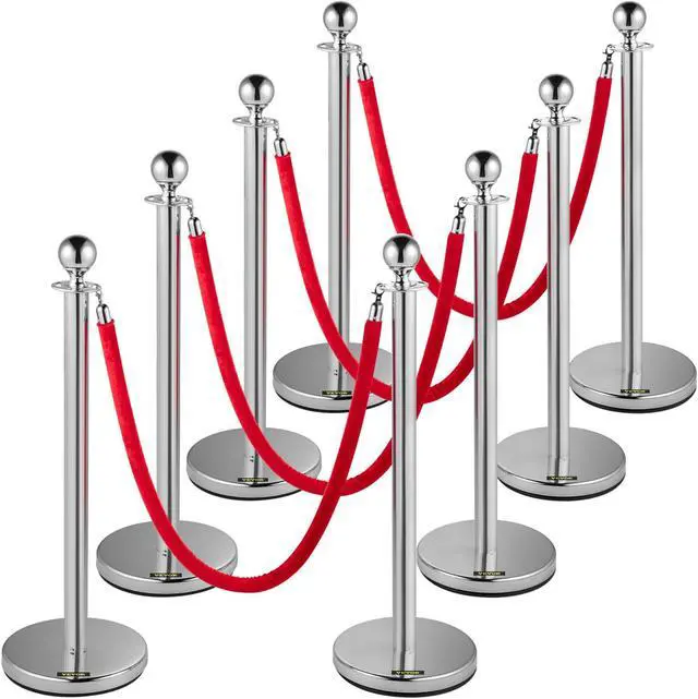 Main image of Vevor 8 Pcs Crowd Control Stanchion Set Queue Barrier W/ Red Velvet Rope-silver