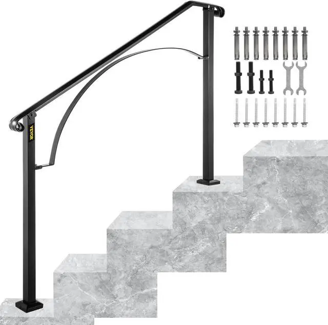 Alt view image 2 of 5 - VEVOR Iron Handrail Arch Hand Railing Rail Fits 3 Steps Black For Garden Paver Steps