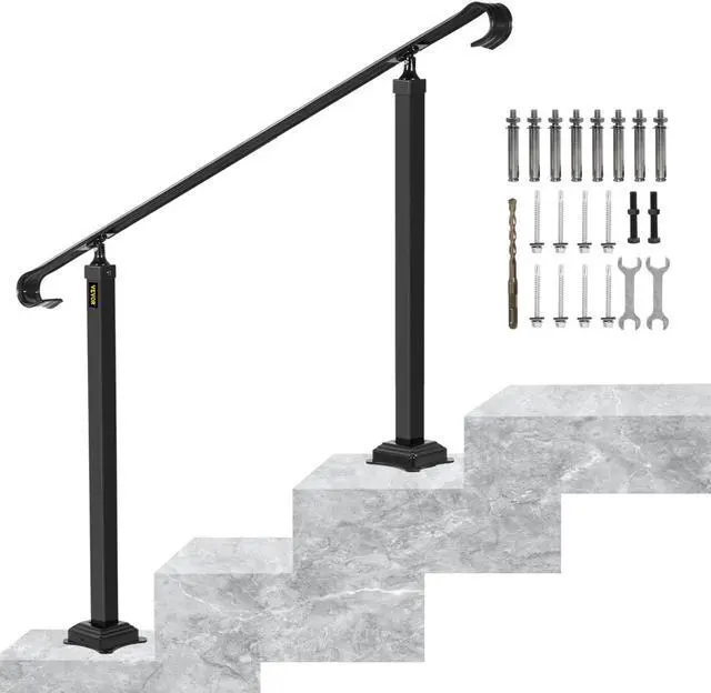 Main image of VEVOR Wrought Iron Handrail Stair Railing Fit 1-3 Steps Adjustable Hand Rail