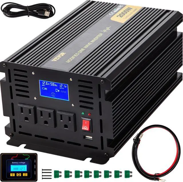Main image of VEVOR Power Inverter 2000W 4000W 12V DC to 110V 120V AC LCD Cable Car Boat RV VEVOR