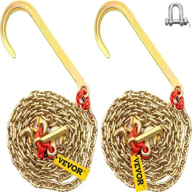 Main image of VEVOR 5/16"x10' Long Shank J Hook Tow Chain W/ 15" Large J Hooks & Rtj Hooks X2