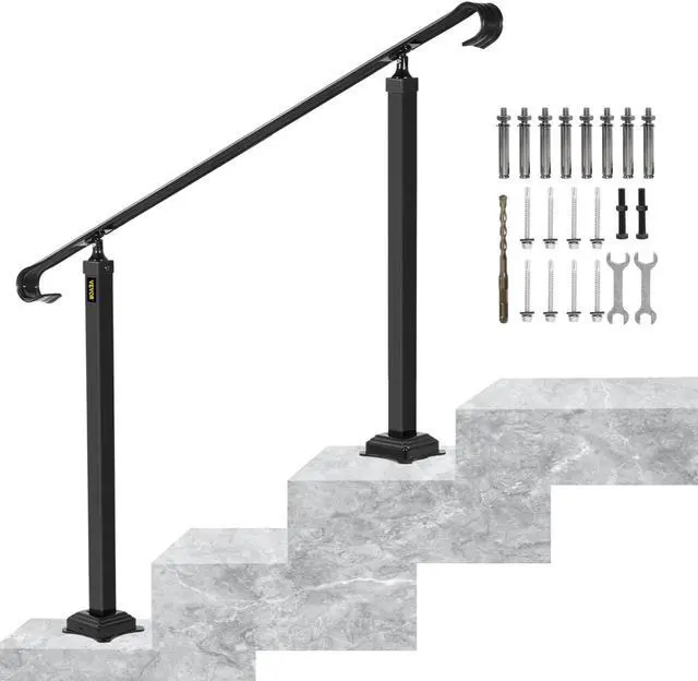 Main image of VEVOR Wrought Iron Handrail Stair Railing Fit 2 Or 3 Stepsadjustable Hand Rail