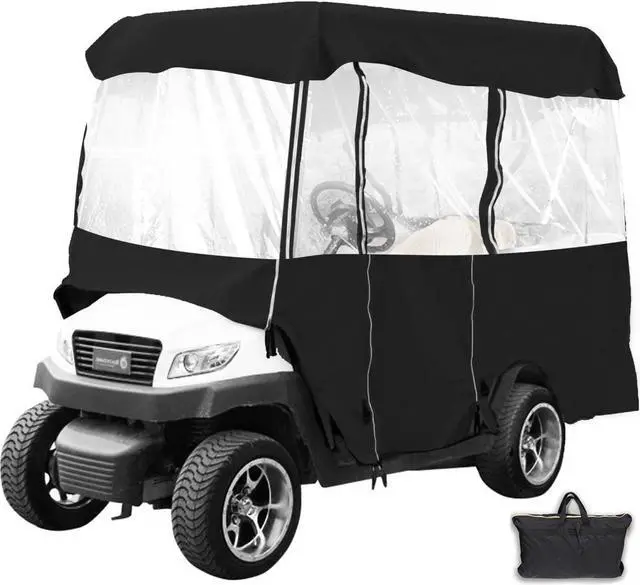 Main image of Golf Cart Cover 4 Passenger Waterproof Black Rain Cover Enclosure W/ Back Seat