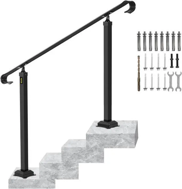 Main image of VEVOR Wrought Iron Handrail Stair Railing Fit 2 Or 3 Stepsadjustable Hand Rail