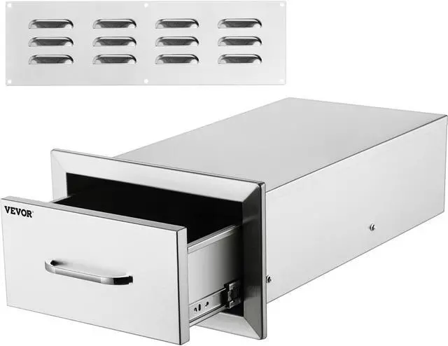 Alt view image 2 of 13 - VEVOR 8.5 x 14 BBQ Stainless Steel Single Drawers Flush Style + Handle Walled Island