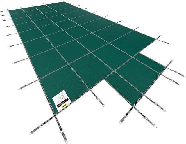 Alt view image 8 of 15 - VEVOR Pool Safety Cover Fits 16x32ft Rectangle Inground Safety Pool Cover Green Mesh with 4x8ft Center End Steps Solid Pool Safety Cover for Swimming Pool Winter Safety Cover