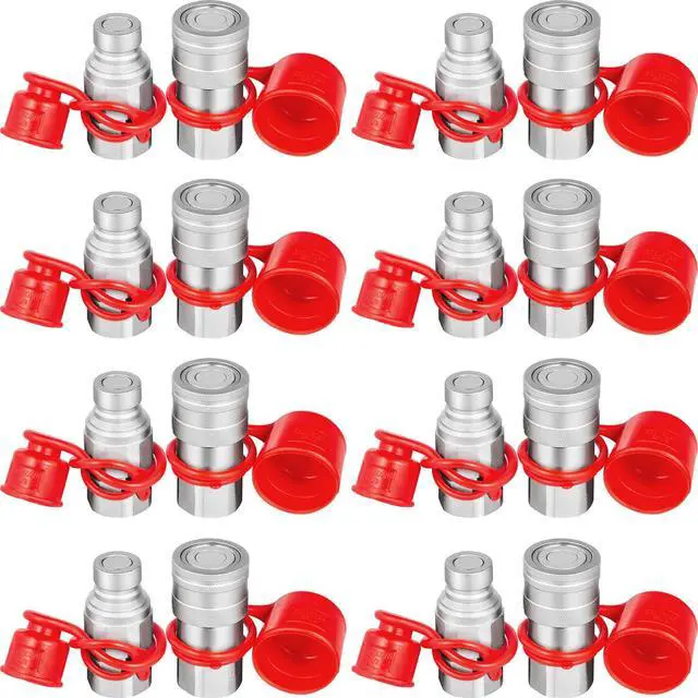 Main image of VEVOR 8 Sets 1/2" Npt Skid Steer Flat Face Hydraulic Quick Connect Couplers For Bobcat