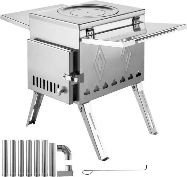 Main image of VEVOR Tent Wood Stove Camping Wood Stove Ss304, With Folding Pipe, 95.7"total Height