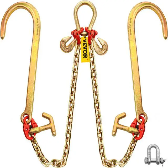 Main image of VEVOR 5/16"2' G80 V-chain Bridle With 2 Legs & 15" Large J Hooks & T Hooks