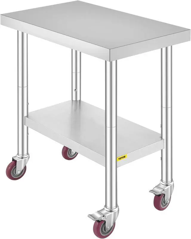 Main image of VEVOR 30"x18" Kitchen Work Table With Wheels Shelving Rolling Adjustable Undershelf