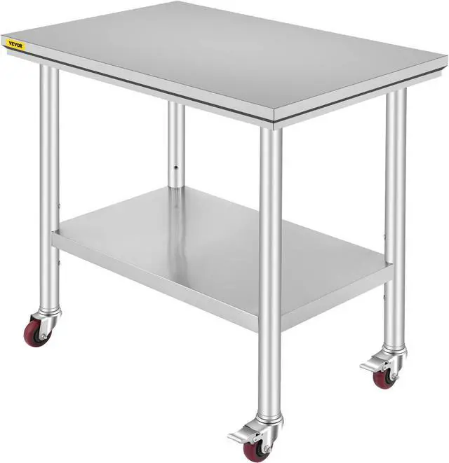 Main image of VEVOR 36x24 Stainless Steel Work Table 4 Casters Easy Cleaning Overshelf Prep Tables