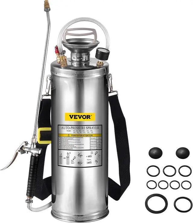 Alt view image 2 of 9 - VEVOR 3gal/10l Stainless Steel Sprayer Valve 3.3-inch Reinforced Hose Ground Cleaning