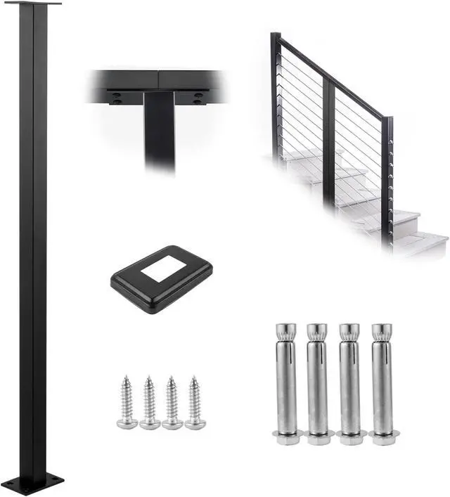 Main image of Vevor Cable Railingpost Deck Railing 36x1.5x1.5" Diy Post Without Holes Black