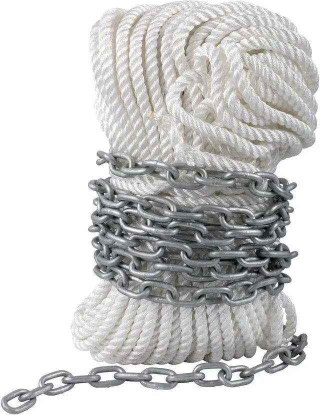 Main image of VEVOR Boat Anchor Chain 15' X 5/16" Galvanized Chain 1/2" X 200' Nylon Rope