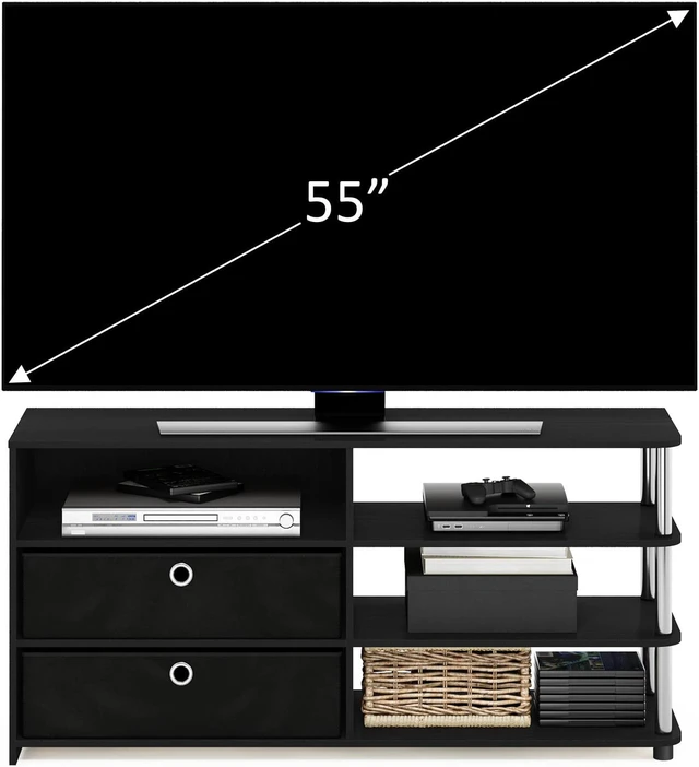 Alt view image 5 of 6 - Furinno JAYA Simple Design TV Stand for up to 55-Inch with Bins, Americano, Stainless Steel Tubes