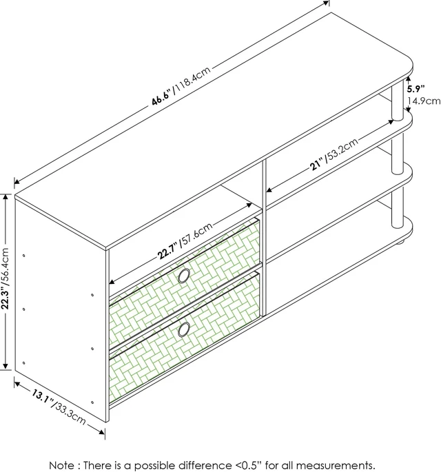 Alt view image 2 of 6 - Furinno JAYA Simple Design TV Stand for up to 55-Inch with Bins, Americano, Stainless Steel Tubes