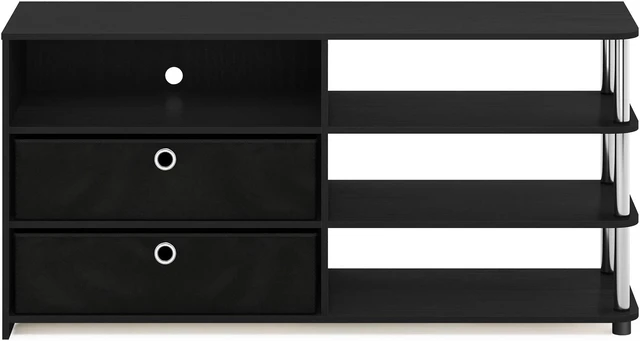 Alt view image 3 of 6 - Furinno JAYA Simple Design TV Stand for up to 55-Inch with Bins, Americano, Stainless Steel Tubes