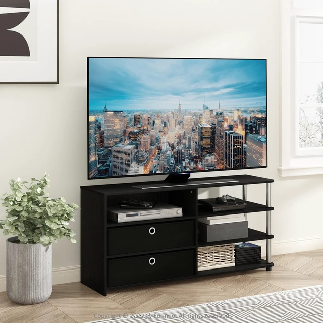 Alt view image 6 of 6 - Furinno JAYA Simple Design TV Stand for up to 55-Inch with Bins, Americano, Stainless Steel Tubes