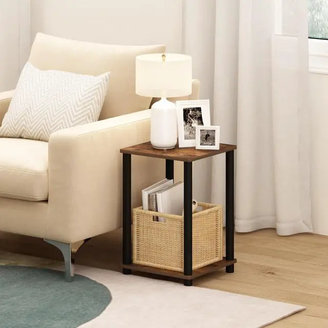 Alt view image 6 of 6 - Furinno Turn-N-Tube Haydn End Table, Amber Pine/Black