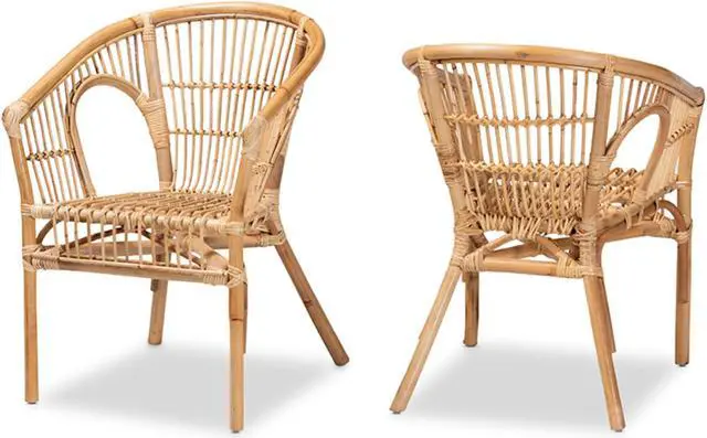 Main image of Baxton Studio Alleta Modern Bohemian Natural Brown Rattan 2-Piece Dining Chair Set