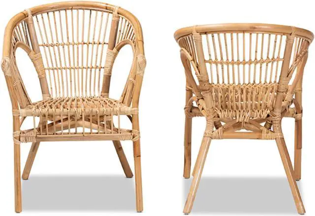 Alt view image 2 of 13 - Baxton Studio Alleta Modern Bohemian Natural Brown Rattan 2-Piece Dining Chair Set