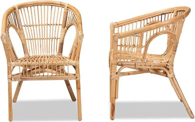 Alt view image 3 of 13 - Baxton Studio Alleta Modern Bohemian Natural Brown Rattan 2-Piece Dining Chair Set