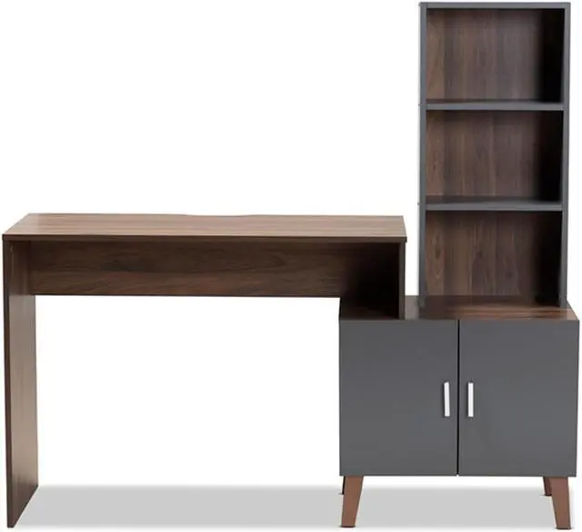 Alt view image 5 of 20 - Baxton Studio Jaeger Modern and Contemporary Two-Tone Walnut Brown and Dark Grey Finished Wood Storage Desk with Shelves