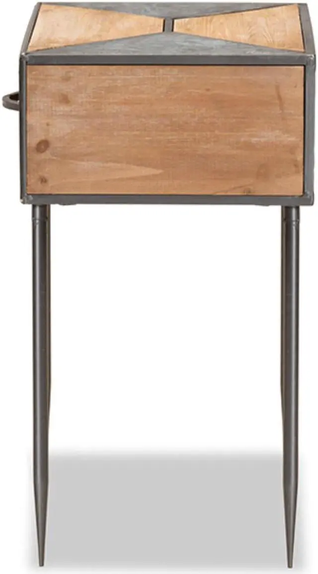 Alt view image 6 of 13 - Baxton Studio Laurel Rustic Industrial Antique Grey Finished Metal and Whitewashed Oak Brown Finished Wood 1-Drawer End Table