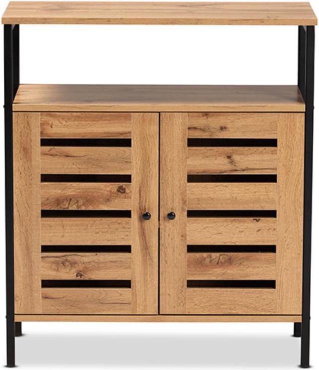 Alt view image 10 of 20 - Baxton Studio Vander Modern and Contemporary Oak Brown Finished Wood and Black Metal 2-Door Shoe Cabinet