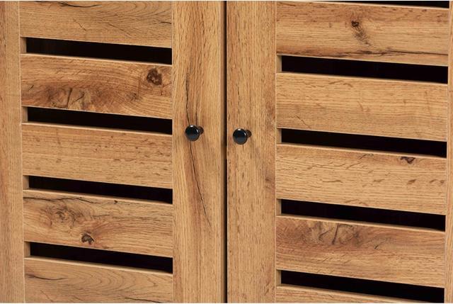 Alt view image 12 of 20 - Baxton Studio Vander Modern and Contemporary Oak Brown Finished Wood and Black Metal 2-Door Shoe Cabinet